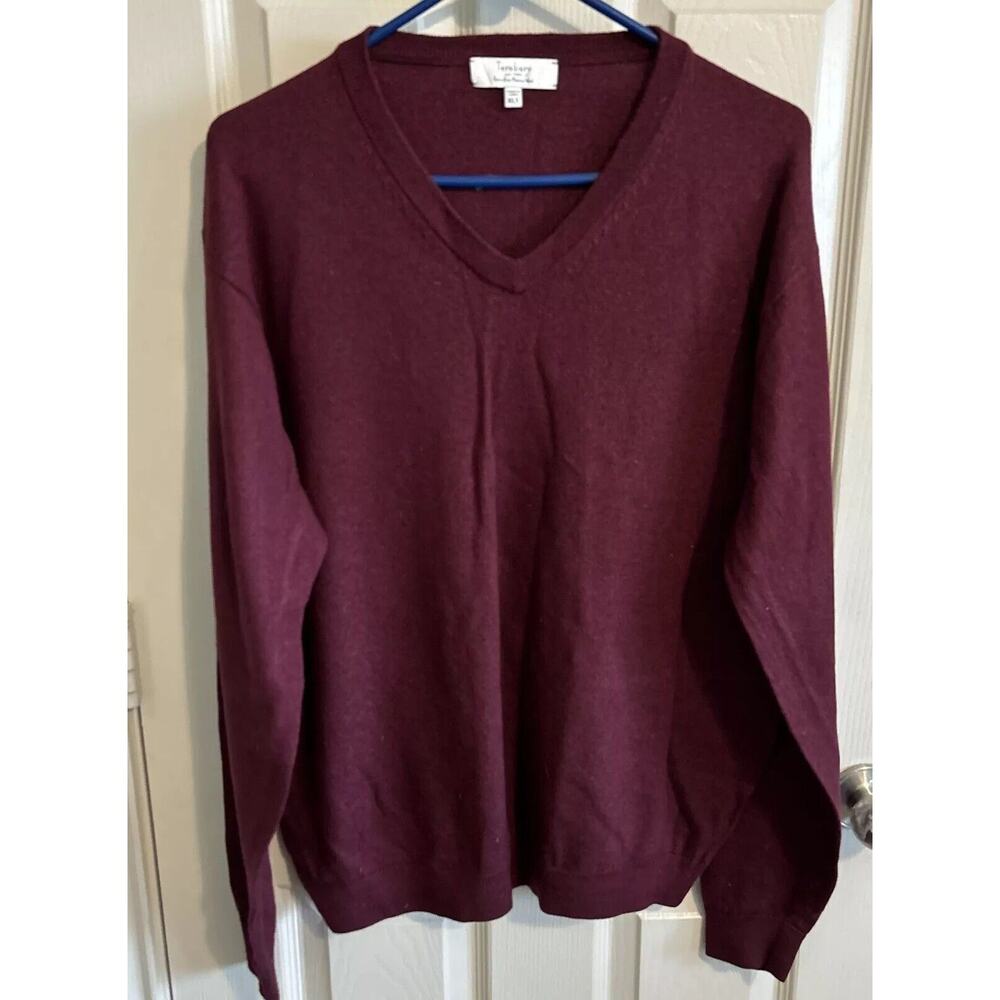 Turnbury Burgundy V Neck‎ Pullover Sweater Long Sleeve Merino Wool Mens Size XLT